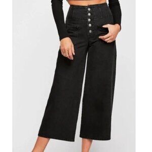 Free People Black Wide Leg Crop Jeans Exposed Button Fly High Rise 31